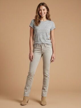 Lucky Brand Sweet Straight Mid-Rise Stretch Jean Pants, Khaki Beige Size 28 NWT